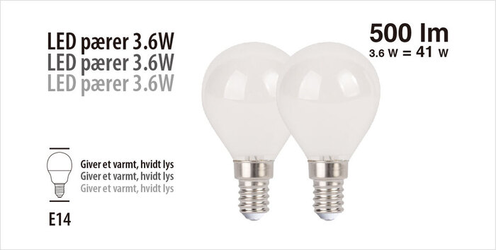 LED-kronepærer 3,6 W E14 - 2 pk.